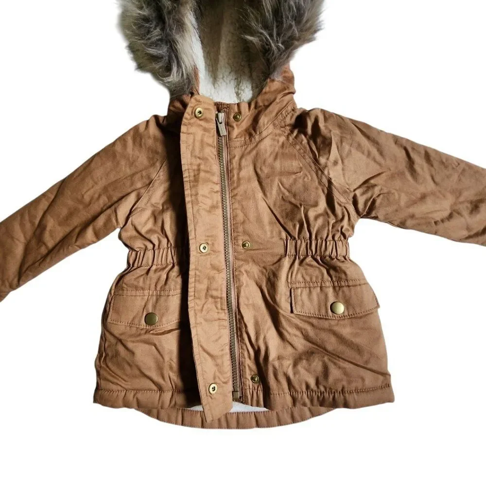 Old Navy Nice 'N Toasty Brown Faux Fur Hooded Parka Jacket Sz Toddler Girl's 2T